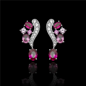 Diamond, Sapphire and Ruby Cluster Earrings