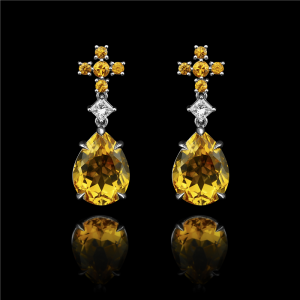Cross  Citrine Diamond Drop Earrings