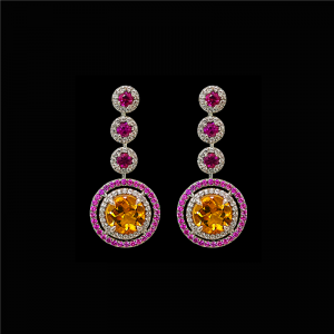 Sapphire, Ruby, Citrine and Topaz Drop Earrings