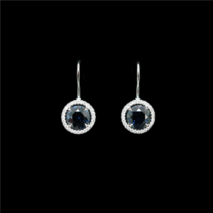 Blue Sapphire  Diamond Halo Wire Earrings