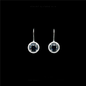 Blue Sapphire Diamond Halo  Wire Earrings