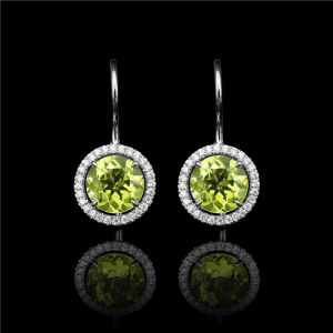 Peridot Diamond  Halo Wire  Earrings