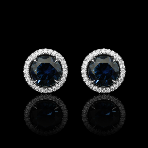 Blue Sapphire Diamond Halo Stud Earrings