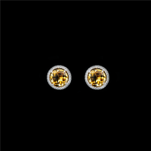 Yellow Citrine Diamond Halo Stud Earrings
