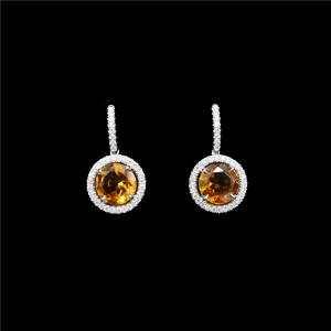Citrine  Diamond Halo  Wire Earrings