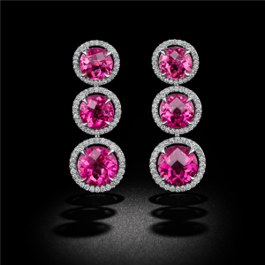 Trio Tourmaline  Diamond Halo Earrings