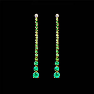 Vapour Diamond, Emerald and Tsavorite Drop Earrings