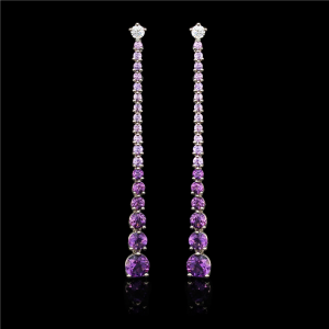 Vapour Diamond and Sapphire, Amethyst Drop Earrings