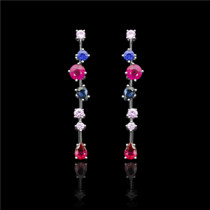 Sapphire and Ruby Knife Edge Earrings