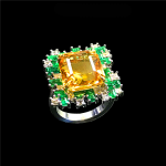 Diamond,  Emerald and Citrine Mosaic Ring
