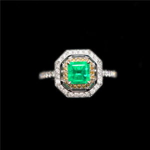 Emerald and Diamond Octagon Halo Ring