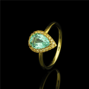 Fancy Pear Emerald Halo Ring