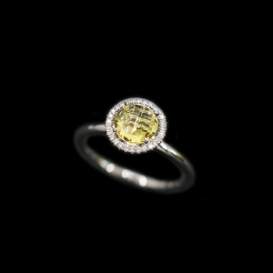 Olive Quartz  Diamond Halo  Ring