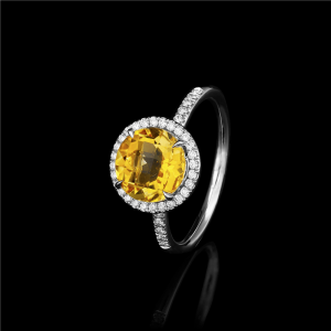 Citrine Diamond Halo Ring