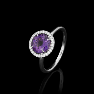Amethystus Diamond Halo Ring