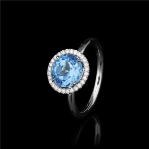 Blue Topaz  Diamond Halo Ring