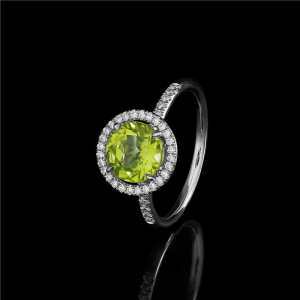 Green Peridot Diamond Halo Ring