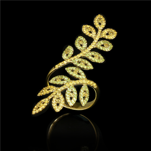 Tsavorite and Sapphire Leaf Ring