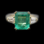 Emerald  and Tapered Baguette Diamond Ring