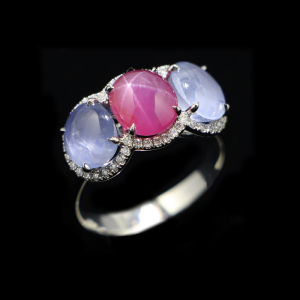 Ruby and Star Sapphire Halo Ring