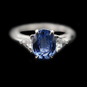Oval Sapphire Ring with Trillion Diamonds