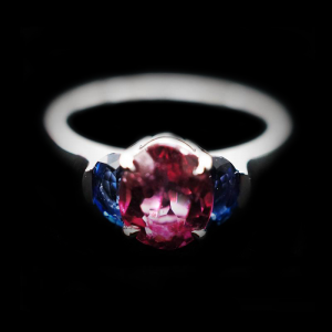 Half moon Sapphire with Pink Tourmaline  Ring