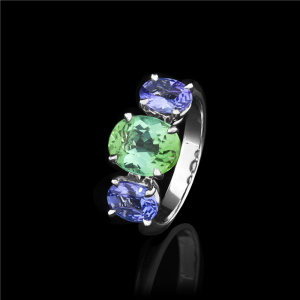 Tourmaline Tanzanite Three Stone Ring
