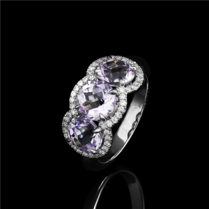 Tre Amethyst Diamond Halo Ring