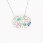 Diamond, Pink Sapphire, Purple Sapphire, Orange Sapphire, Tsavorite, Emerald, Blue Sapphire Pendant Set in Platinum