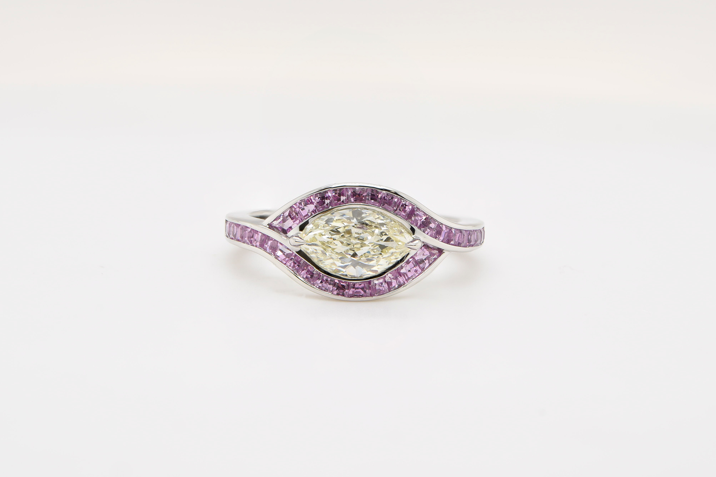 Diamond and Pink Sapphire Ring Set in Platinum