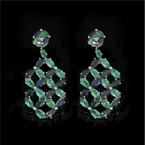 Lattice Sapphire and Emerald Earrings