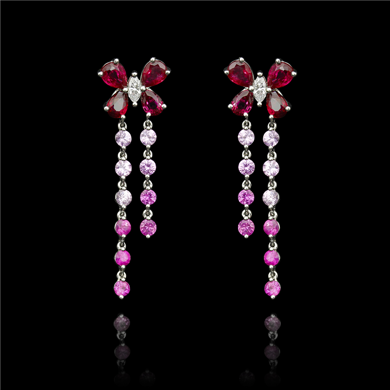 Ruby Sapphire Butterfly Earrings