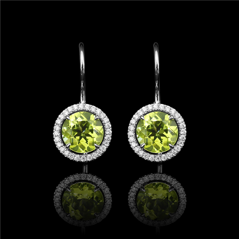 Peridot Diamond Halo Wire Earrings