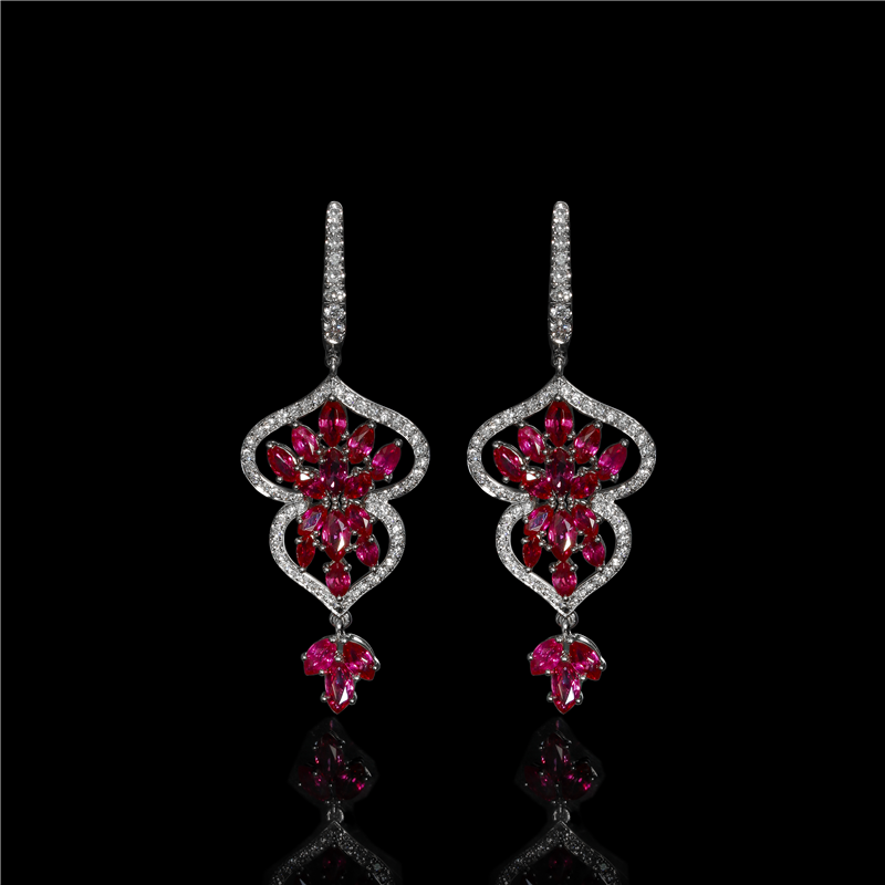 Open Spade Ruby and Diamond Drop Earrings