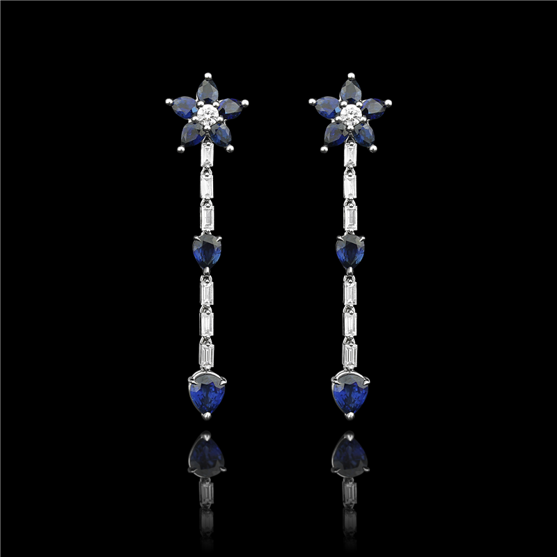 Sapphire Flower Linear Earrings