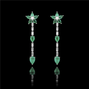 Emerald Flower Linear Earrings