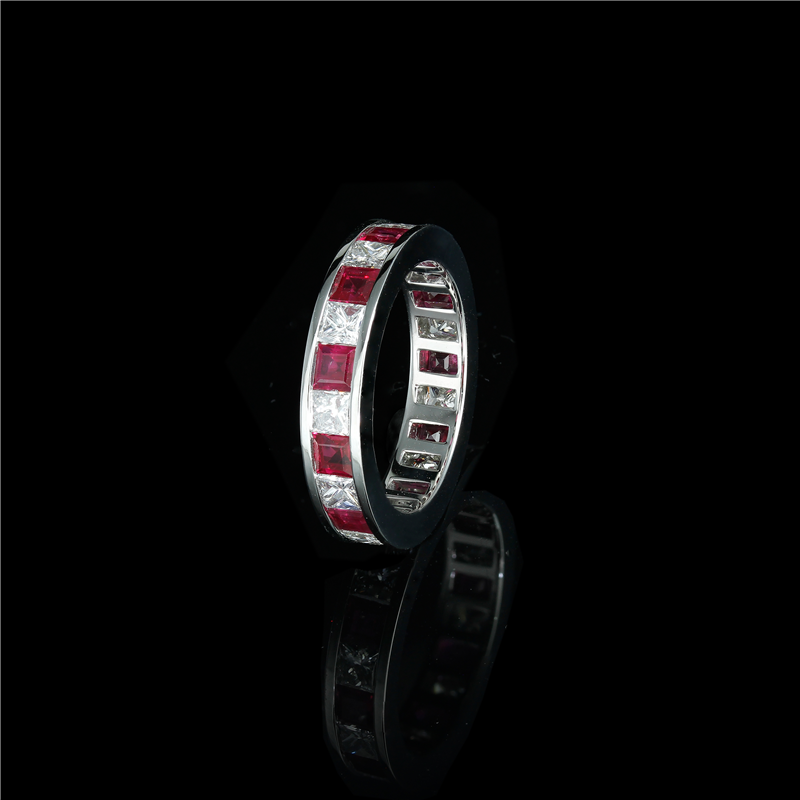 Square Ruby, Diamond Eternity Band