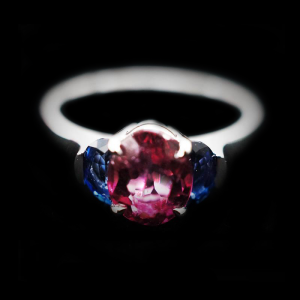 Half moon Sapphire with Pink Tourmaline Ring