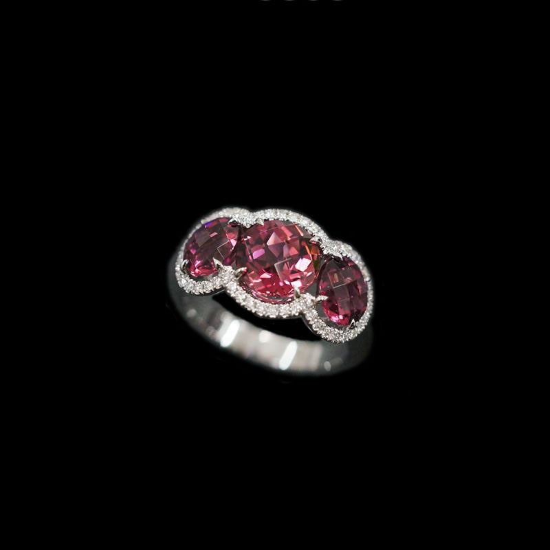 Tre Tourmaline Diamond Halo Platinum Rings